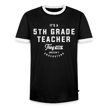 Enseignant de 5e année Titre du poste Idée de travailleur d’anniversaire - T-shirt contrasté Homme - noir/blanc - Devant - AI Model Female 172 light (172cm) & AI Model Male 178 light (178cm)