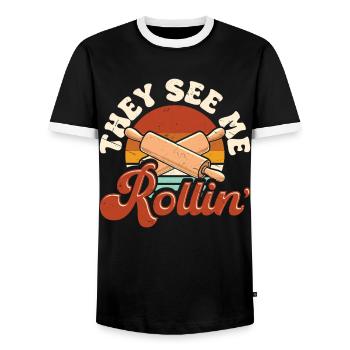 Bake - Men's Ringer Shirt - black/white - Front - AI Model Female 172 light (172cm) & AI Model Male 178 light (178cm)