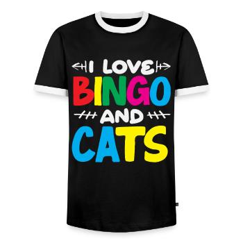 Joueurs de bingo - J’aime le bingo et les chats - T-shirt contrasté Homme - noir/blanc - Devant - AI Model Female 172 light (172cm) & AI Model Male 178 light (178cm)