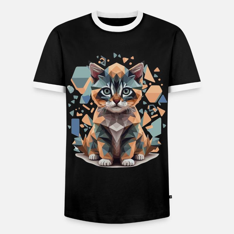 Polygon Katze Low-Poly - Männer Kontrast-T-Shirt - Schwarz/Weiß