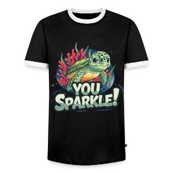 You sparkle! Turtle with corals and - Men's Ringer Shirt - black/white - Front - AI Model Female 172 light (172cm) & AI Model Male 178 light (178cm)