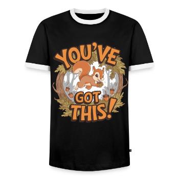 You can do it! Squirrel with acorn - Men's Ringer Shirt - black/white - Front - AI Model Female 172 light (172cm) & AI Model Male 178 light (178cm)