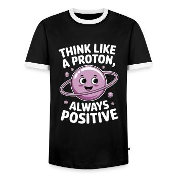 Think Like a Proton – Always Positive - Men's Ringer Shirt - black/white - Front - AI Model Female 172 light (172cm) & AI Model Male 178 light (178cm)
