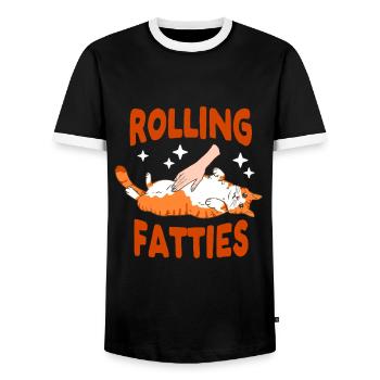 Rolling Fatties Funny Cat Lover Kitten - Men's Ringer Shirt - black/white - Front - AI Model Female 172 light (172cm) & AI Model Male 178 light (178cm)