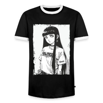 Cartoon Girl japonais et politique - T-shirt contrasté Homme - noir/blanc - Devant - AI Model Female 172 light (172cm) & AI Model Male 178 light (178cm)