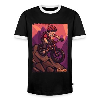 Adventure Mountain Biking Mountain Bike Design - Men's Ringer Shirt - black/white - Front - AI Model Female 172 light (172cm) & AI Model Male 178 light (178cm)