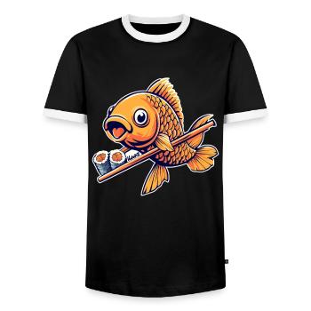 Lustiger Sushi Goldfisch – Japan Food Art - Männer Kontrast-T-Shirt - Schwarz/Weiß - Vorne - AI Model Female 172 light (172cm) & AI Model Male 178 light (178cm)