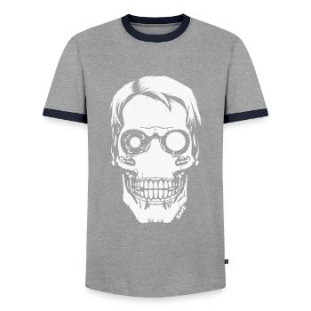 Cyber Skull – Futuristischer Totenkopf - Männer Kontrast-T-Shirt - Grau/Navy  - Vorne - AI Model Female 172 light (172cm) & AI Model Male 178 light (178cm)