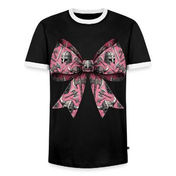 Coquette Bow Viking Norse Mythology Ribbon - Men's Ringer Shirt - black/white - Front - AI Model Female 172 light (172cm) & AI Model Male 178 light (178cm)