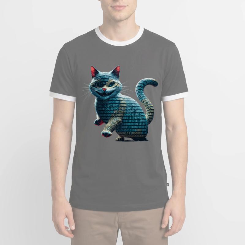 Tech cat with binary code for programmers and Men's Ringer Shirt