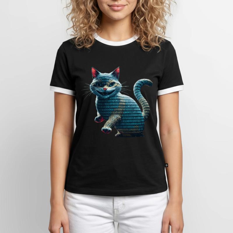 Tech cat with binary code for programmers and Men's Ringer Shirt