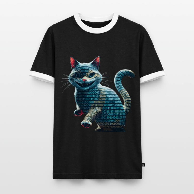 Tech cat with binary code for programmers and Men's Ringer Shirt