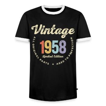 Retro Vintage 1958 - 67 Birthday - Men's Ringer Shirt - black/white - Front - AI Model Female 172 light (172cm) & AI Model Male 178 light (178cm)