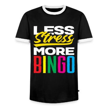 Moins de stress, plus de plaisir au bingo - T-shirt contrasté Homme - noir/blanc - Devant - AI Model Female 172 light (172cm) & AI Model Male 178 light (178cm)