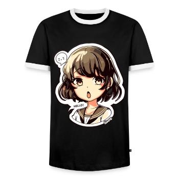 Jolie fille de dessin animé - Bonjour ! Ballon - T-shirt contrasté Homme - noir/blanc - Devant - AI Model Female 172 light (172cm) & AI Model Male 178 light (178cm)