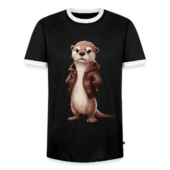 Loutre cool avec veste en cuir illustration art - T-shirt contrasté Homme - noir/blanc - Devant - AI Model Female 172 light (172cm) & AI Model Male 178 light (178cm)