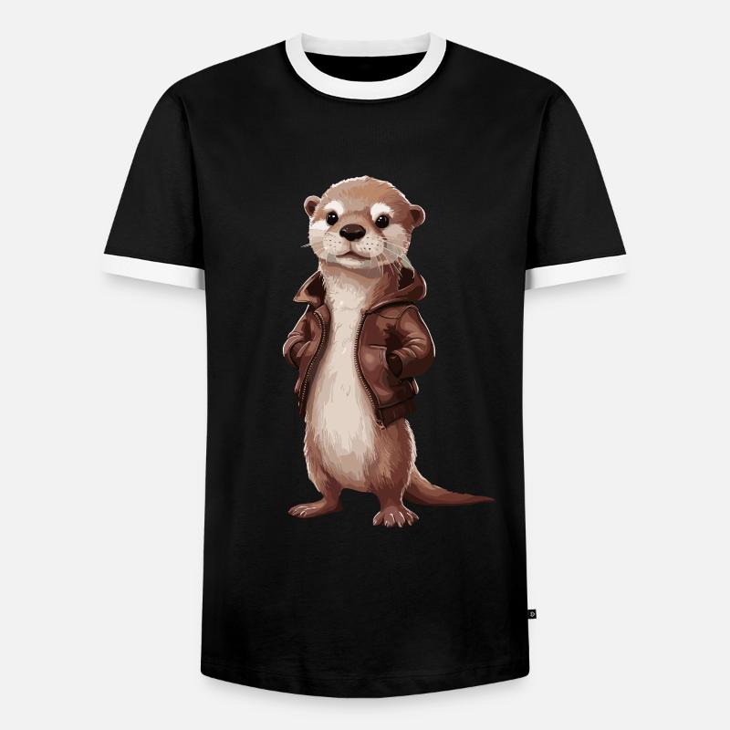 Cooler Otter Mit Lederjacke Illustrationskunst - Männer Kontrast-T-Shirt - Schwarz/Weiß
