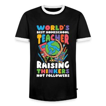 Best Homeschool Teachers Don't Educate Thinkers - Men's Ringer Shirt - black/white - Front - AI Model Female 172 light (172cm) & AI Model Male 178 light (178cm)