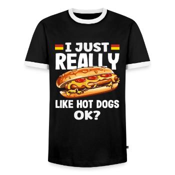 J’aime vraiment les hot-dogs - Hot Dog Lovers - T-shirt contrasté Homme - noir/blanc - Devant - AI Model Female 172 light (172cm) & AI Model Male 178 light (178cm)