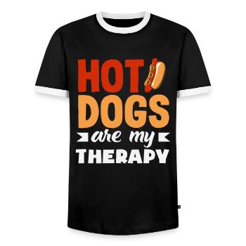 Amateur de hot-dogs Ma thérapie - T-shirt contrasté Homme - noir/blanc - Devant - AI Model Female 172 light (172cm) & AI Model Male 178 light (178cm)
