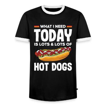 Les amateurs de hot-dogs aujourd’hui Beaucoup de hot-dogs - T-shirt contrasté Homme - noir/blanc - Devant - AI Model Female 172 light (172cm) & AI Model Male 178 light (178cm)