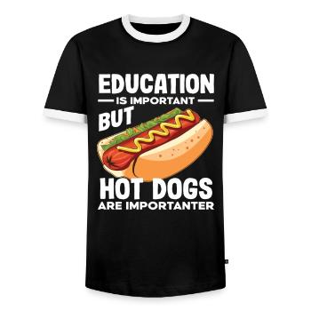 Hot Dog Lovers Education Is Important - Men's Ringer Shirt - black/white - Front - AI Model Female 172 light (172cm) & AI Model Male 178 light (178cm)