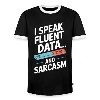 Je parle couramment les données et le sarcasme - T-shirt contrasté Homme - noir/blanc - Devant - AI Model Female 172 light (172cm) & AI Model Male 178 light (178cm)