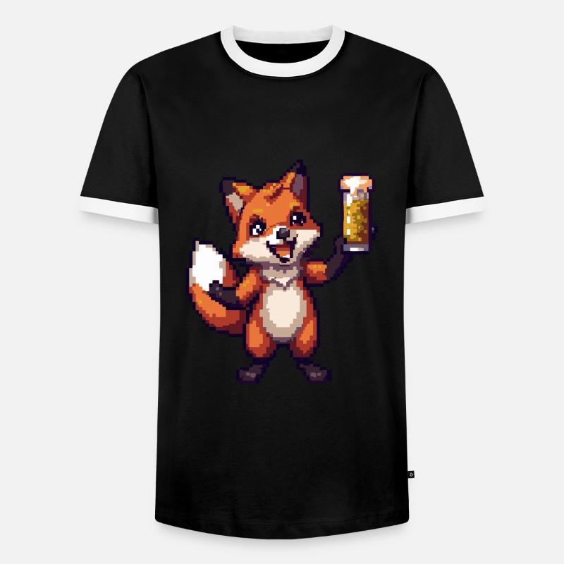Fuchs Pixel Bier - Männer Kontrast-T-Shirt - Schwarz/Weiß