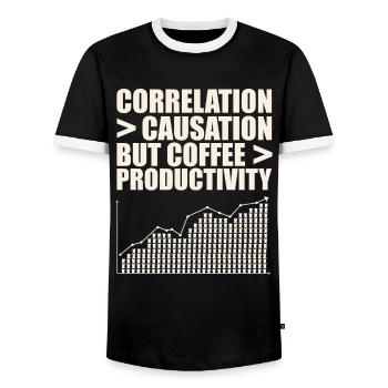 Data Scientists: Correlation Greater - Men's Ringer Shirt - black/white - Front - AI Model Female 172 light (172cm) & AI Model Male 178 light (178cm)