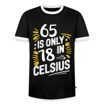 65 c’est seulement 18 en Celsius Anniversaire - T-shirt contrasté Homme - noir/blanc - Devant - AI Model Female 172 light (172cm) & AI Model Male 178 light (178cm)