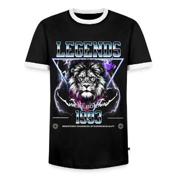 1993 Birthday Legend Leo - Men's Ringer Shirt - black/white - Front - AI Model Female 172 light (172cm) & AI Model Male 178 light (178cm)