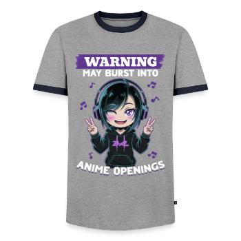 Anime & Music Kawaii - Men's Ringer Shirt - grey/navy  - Front - AI Model Female 172 light (172cm) & AI Model Male 178 light (178cm)