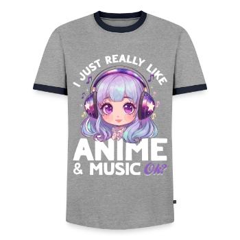 Anime & Music Kawaii - Men's Ringer Shirt - grey/navy  - Front - AI Model Female 172 light (172cm) & AI Model Male 178 light (178cm)