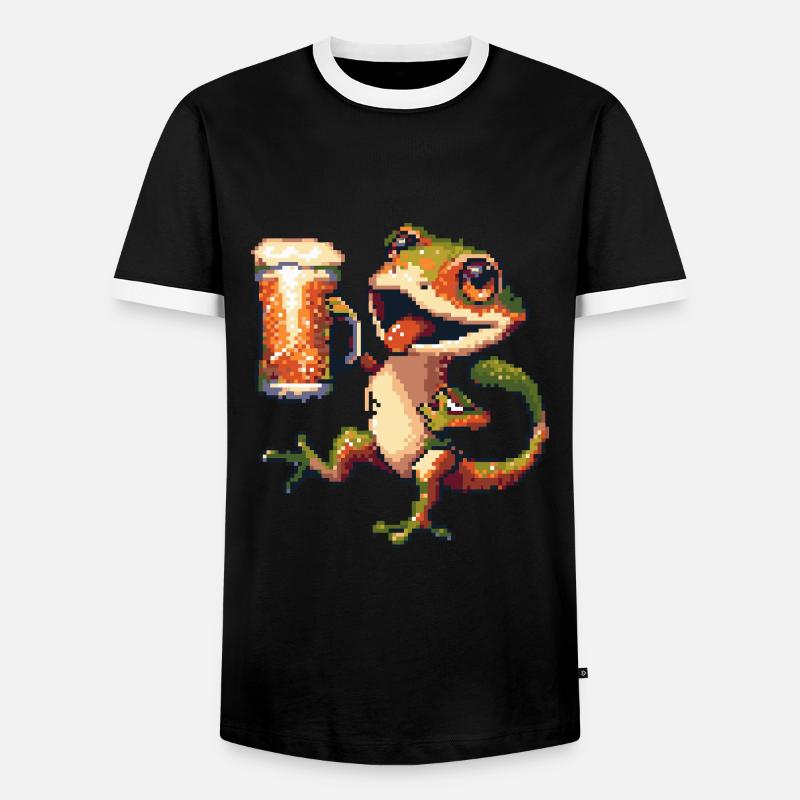 Echse Pixel Bier - Männer Kontrast-T-Shirt - Schwarz/Weiß