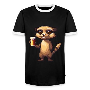 Bière Meerkat Pixel - T-shirt contrasté Homme - noir/blanc - Devant - AI Model Female 172 light (172cm) & AI Model Male 178 light (178cm)