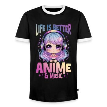 Anime & Music Kawaii - Men's Ringer Shirt - black/white - Front - AI Model Female 172 light (172cm) & AI Model Male 178 light (178cm)