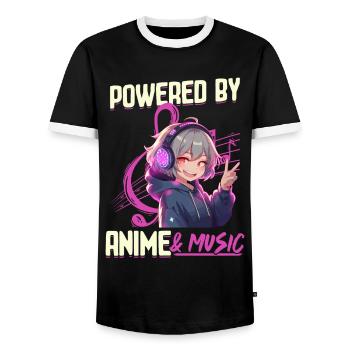 Anime & Music Kawaii - Men's Ringer Shirt - black/white - Front - AI Model Female 172 light (172cm) & AI Model Male 178 light (178cm)