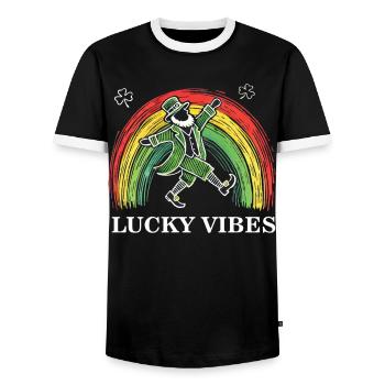 Happy Vibes St. Patrick's Day Rainbow - Men's Ringer Shirt - black/white - Front - AI Model Female 172 light (172cm) & AI Model Male 178 light (178cm)