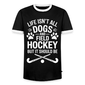Field Hockey Saying Dogs Funny Field Hockey Gift - Men's Ringer Shirt - black/white - Front - AI Model Female 172 light (172cm) & AI Model Male 178 light (178cm)