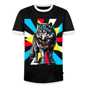 Tatouage rétro loup loups husky chien chiens - T-shirt contrasté Homme - noir/blanc - Devant - AI Model Female 172 light (172cm) & AI Model Male 178 light (178cm)