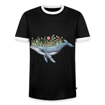 belle baleine avec motif floral pour - T-shirt contrasté Homme - noir/blanc - Devant - AI Model Female 172 light (172cm) & AI Model Male 178 light (178cm)