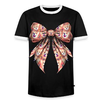 Coquette Bow Cute Welsh Pembroke Corgi - Men's Ringer Shirt - black/white - Front - AI Model Female 172 light (172cm) & AI Model Male 178 light (178cm)