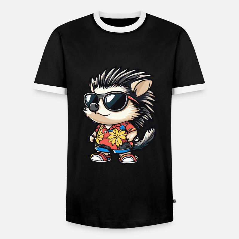 Igel Comic Lustig Sommer - Männer Kontrast-T-Shirt - Schwarz/Weiß