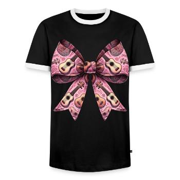 Coquette Bow Ukulélé Uke Motif Fille Maman Rose - T-shirt contrasté Homme - noir/blanc - Devant - AI Model Female 172 light (172cm) & AI Model Male 178 light (178cm)
