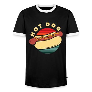 Amateur de hot-dogs Rétro Coucher de soleil - T-shirt contrasté Homme - noir/blanc - Devant - AI Model Female 172 light (172cm) & AI Model Male 178 light (178cm)