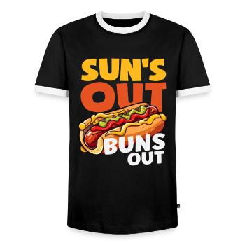 Hot Dog Lovers Sun Out Buns Out - Men's Ringer Shirt - black/white - Front - AI Model Female 172 light (172cm) & AI Model Male 178 light (178cm)