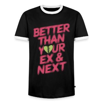 Better Than Your Ex & Next Breakup Single Party - Men's Ringer Shirt - black/white - Front - AI Model Female 172 light (172cm) & AI Model Male 178 light (178cm)