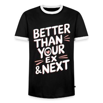 Better Than Your Ex & Next Breakup Single Party - Men's Ringer Shirt - black/white - Front - AI Model Female 172 light (172cm) & AI Model Male 178 light (178cm)