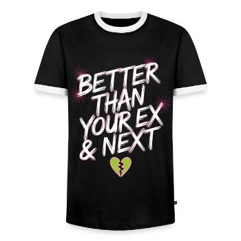Better Than Your Ex & Next Breakup Single Party - Men's Ringer Shirt - black/white - Front - AI Model Female 172 light (172cm) & AI Model Male 178 light (178cm)