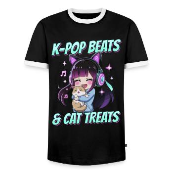 Anime K Pop & Chats Kawaii - T-shirt contrasté Homme - noir/blanc - Devant - AI Model Female 172 light (172cm) & AI Model Male 178 light (178cm)